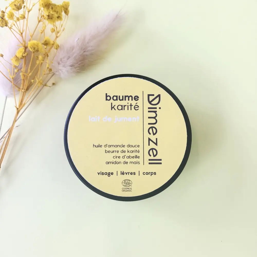 Baume artisanal bio au lait de jument et au beurre de karité pour le visage, les lèvres et le corps