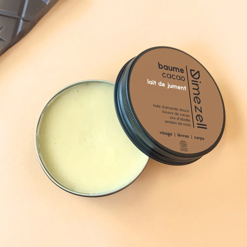 Baume artisanal bio au lait de jument et au beurre de cacao pour le visage, les lèvres et le corps Dimezell