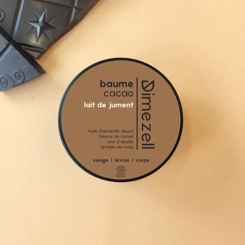Baume artisanal bio au lait de jument et au beurre de cacao pour le visage, les lèvres et le corps Dimezell