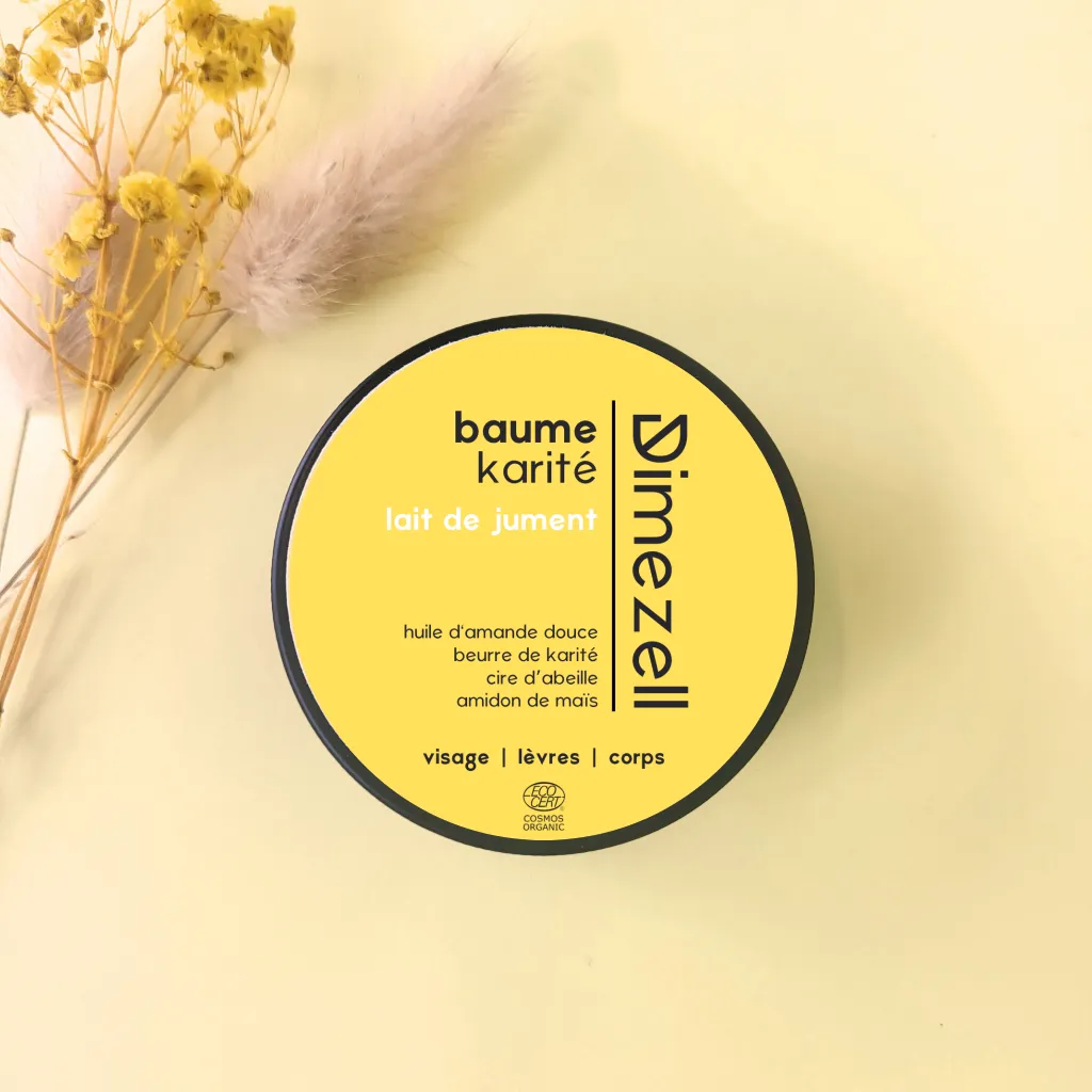 Baume artisanal bio au lait de jument et au beurre de karité pour le visage, les lèvres et le corps Dimezell