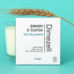 Savon à barbe artisanal bio au lait de jument et à l'huile essentiel de menthe poivrée Dimezell
